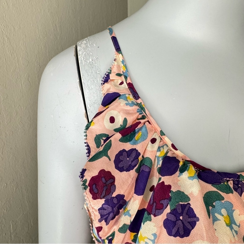 REBECCA TAYLOR 100% Silk Floral Tank Top Ruffle Pink Multicolor Size 8 - Picture 5 of 13